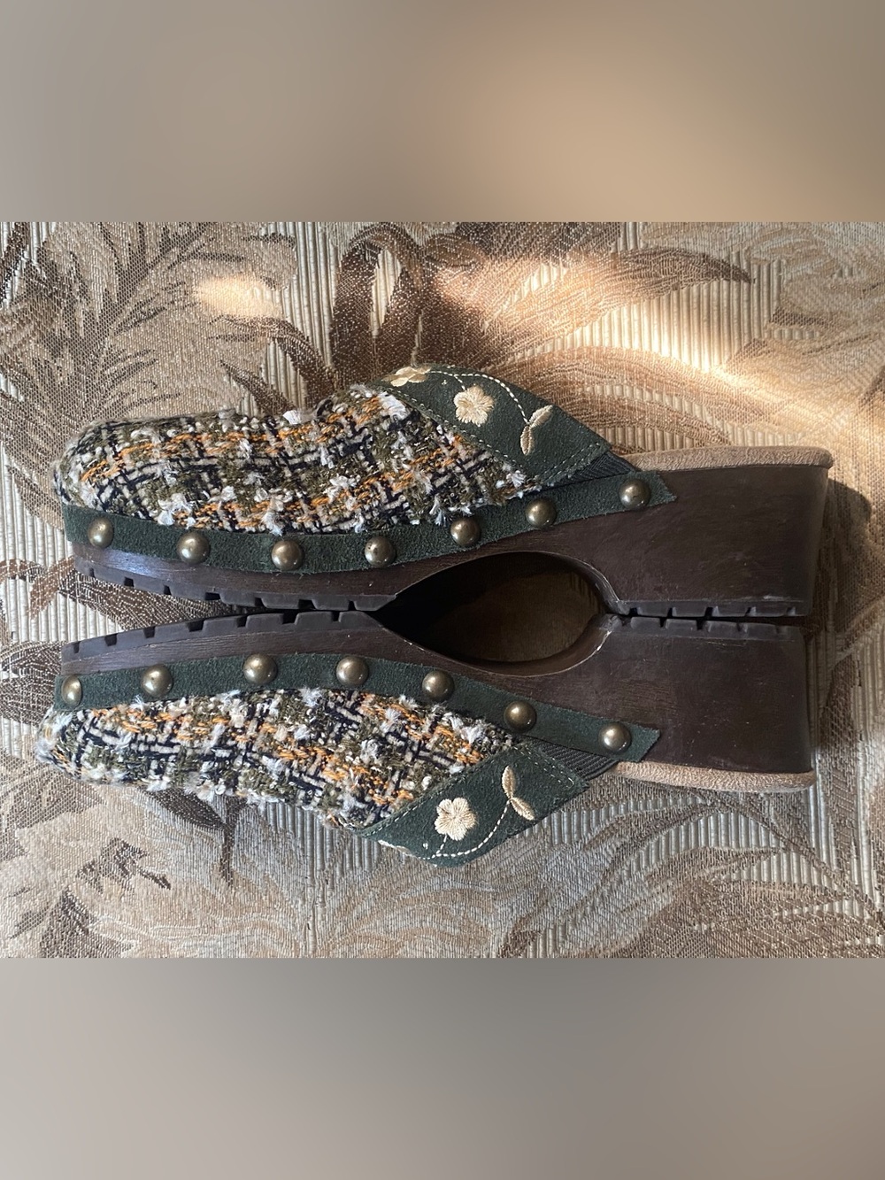 Mudd Y2K Green Yellow Tweed Floral Slip-On Clog Women’s 6 - Picture 5 of 6